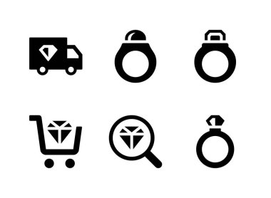 Basit Mücevher İlgili Vektör Katı Simgeleri Seti. Icons as Jewel Ring, Diamond Ring ve daha fazlasını içerir.