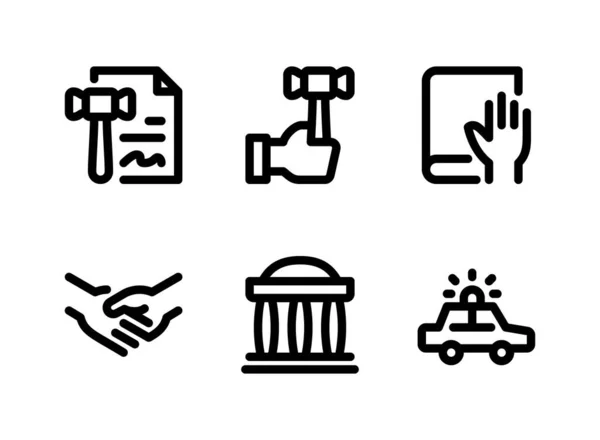 Einfache Reihe Von Gerechtigkeits Und Gesetzesbezogenen Vektorzeilen Symbolen Enthält Symbole — Stockvektor