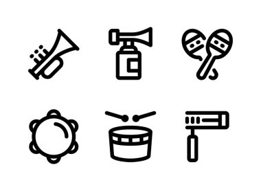 Basit Mardi Gras Festivali İlgili Vektör Hattı Simgeleri. Simgeleri trompet, korna, marakas ve daha fazlası olarak içerir.