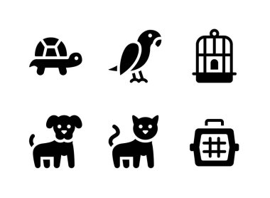 Basit Hayvan Dükkanı Vektörü Katı Simgeleri Kümesi. Icons as Turtle, Bird, Bird Cage ve daha fazlasını içerir.