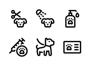 Evcil Hayvan Dükkanı İlgili Vektör Satırı Simgeleri Basit Seti. Hayvan Bakımı, Duş, Aşı ve daha fazlası olarak Simgeleri İçerir.