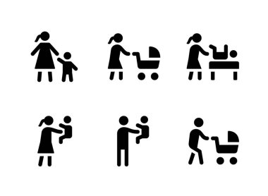 Basit Bebek Doğurganlığı İlgili Vektör Katı Simgeleri. Simgeleri Annelik, Gezgin, Değişen Masa ve daha fazlasını İçerir.