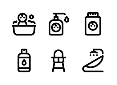 Basit Bebek Doğurganlığı İlgili Vektör Hattı Simgeleri. Simgeleri Bebek Banyosu, Şampuan, Toz Olarak İçerir.