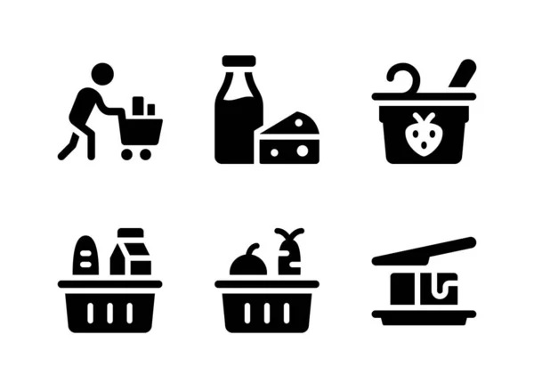 Einfaches Set Von Supermarkt Verwandte Vektor Solid Icons Enthält Symbole — Stockvektor