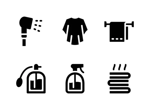 一组简单的理发店相关向量固体图标 包含了一些图标 如淋浴器喷头 理发角 棉球等 — 图库矢量图片