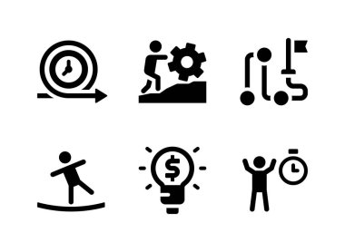 Basitçe Başarıyla İlgili Vektör Katı Simgeleri Kümesi. Simgeleri Çeviklik, Sıkı Çalışma, Kilometre Taşı ve daha fazlasını İçerir.