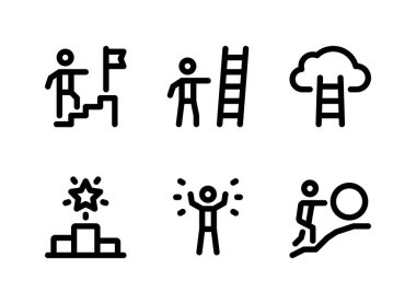 Basitçe Başarıyla İlişkili Vektör Satır Simgeleri Kümesi. Simgeleri Başarı, Kariyer Merdiveni, Kazanan ve Fazlası Olarak İçerir.