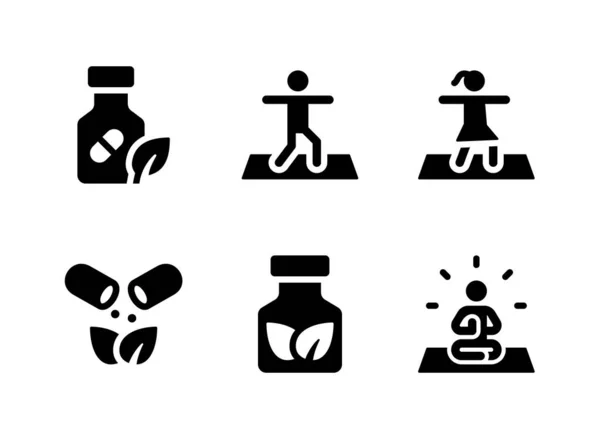 stock vector Simple Set of Healthy Living Related Vector Solid Icons. Contains Icons as Natural Supplement, Yoga Pose, Meditation and more.