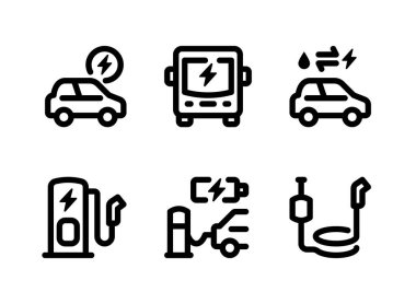 Basit Elektrikli Araç Bağlantılı Hat Simgeleri seti. Simgeleri Elektrikli Araba, Otobüs, Hibrit ve daha fazlası olarak İçerir.