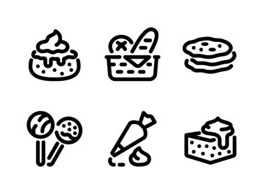 Fırın İlgili Vektör Satırı Simgeleri Basit Kümesi. Çörek, Ekmek Sepeti, Düz Ekmek ve daha fazlasını İçerir.