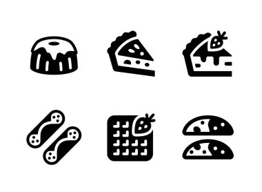 Basit Pastane İlgili Vektör Katı Simgeleri Kümesi. Simgeleri Bundt Pastası, Pasta Dilimi, Cheesecake ve daha fazlası olarak İçerir.