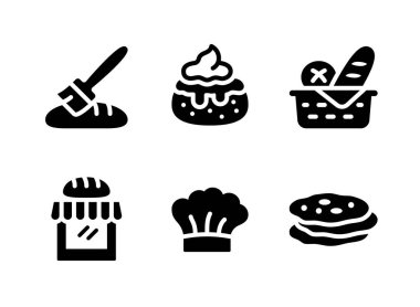 Basit Pastane İlgili Vektör Katı Simgeleri Kümesi. Pasta Fırçası, Çörek, Ekmek Sepeti ve daha fazlası olarak Simgeleri İçerir.