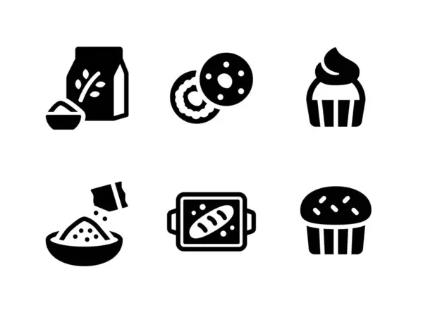 stock vector Simple Set of Bakery Related Vector Solid Icons. Contains Icons as Flour Bag, Bagel, Cupcake and more.