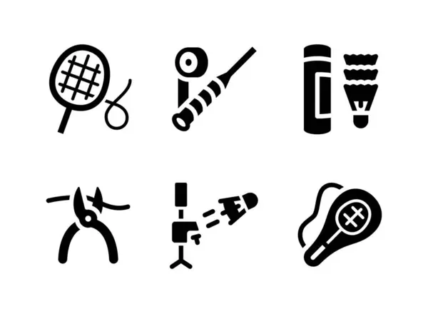 stock vector Simple Set of Badminton Related Vector Solid Icons. Contains Icons as Racket, Grip Tape, Shuttlecocks and more.