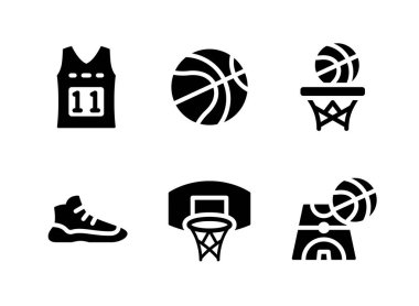 Basketbolla İlgili Basit Simgeler Seti. Icons as Jersey, Ball, Hoop ve daha fazlasını içerir.