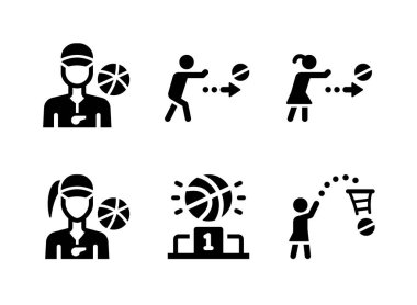 Basketbolla İlgili Basit Simgeler Seti. Simgeleri Koç Olarak İçerir, Serbest Atış, Geçiş ve daha fazlası.