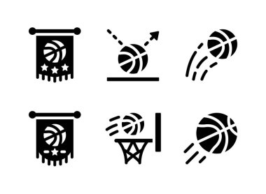 Basketbolla İlgili Basit Simgeler Seti. Pennant olarak Simgeleri, Zıplama Topu, Atış ve daha fazlasını içerir.