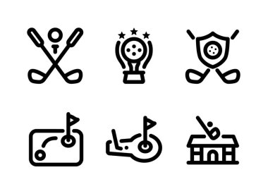 Golf bağlantılı basit çizgi simgeleri seti. Simgeleri Golf Kulübü, Kupa, Mini Golf ve daha fazlası olarak içerir.