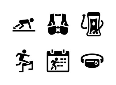 Basit Çalışan İlişkili Katı Simgeler kümesi. Başlangıç, Yelek, Sıvı Mesanesi ve daha fazlası olarak Simgeleri İçerir.