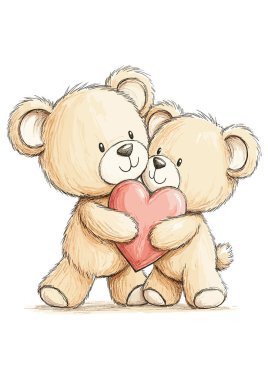 El çizimi suluboya çizimi, sevimli oyuncak ayıyla..