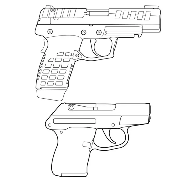 Pair of two hand guns in an outline style.