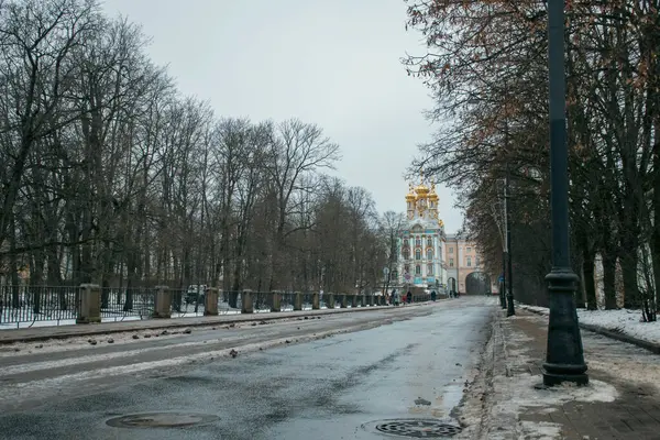 St. Petersburg, Rusya, 23 Aralık 2024, Catherine Sarayı. Rusya Çarı 'nın yaz sarayı. Kış çekimlerinde sokaktan.