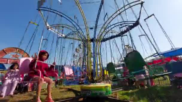 Colorful Carousel Kids Playground Sunday Morning Festival Footage Illustration Background — Stok Video