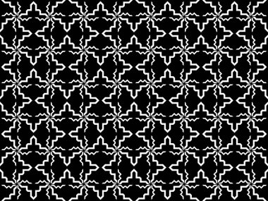 Çapraz kiremit deseni. Siyah arka planda Fas tarzı beyaz tasarım. Çizim, doku, duvar kağıdı, arkaplan için tasarım baskısı. 2. Set