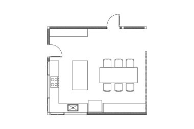 2D mutfak düzeni, iç tasarım planı, siyah çizgiler beyaz, izole. Set 3
