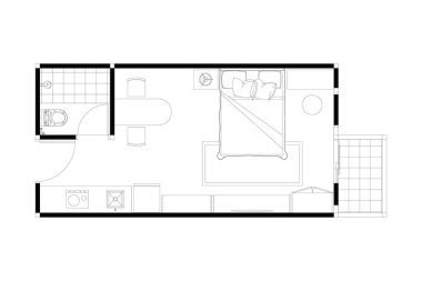2d iç tasarım mobilya düzeni, beyaz üzerine siyah çizgiler, izole edilmiş. 50 'yi ayarla