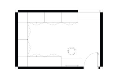 Dolap düzeninde yürümenin 2d çizimi iç giyim tasarımı, beyaz arka planda siyah çizgiler, izole edilmiş. 1. Set