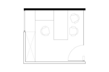 İç ofis tasarım elemanının 2d kübik çizimi, beyaz arka planda siyah çizgiler, izole. Set 9