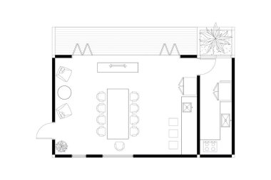 Modern Açık Planlı Yaşam, Yemek, ve Kilerde 2D Vektör Tasarımı. 2