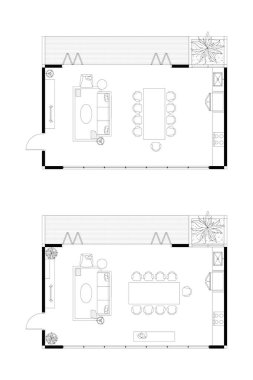Koleksiyonlar Modern Açık Planlı Yaşam, Yemek, ve Kilerde 2D Vektör Tasarımı. 8