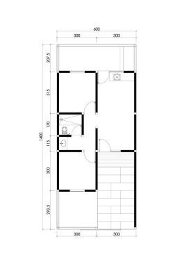 2 boyutlu zemin tasarımı 46 metre kare, vektör çizgileri beyaz zemin üzerinde izole edilmiş. 1. Set