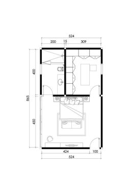 Yatak odasının 2 boyutlu mobilya tasarımı banyo ve dolap iç mimarisi, beyaz arka planda siyah çizgi. 2. Set