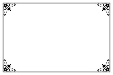 Süslü vintage çerçevelerin elementleri. Beyaz, klasik el yazısı kıvrımlarında sınır siyahı, çiçek motifleri. Tebrik kartları için tasarım baskısı, düğün davetiyeleri, restoran menüsü, kraliyet sertifikaları. 85 ayarla