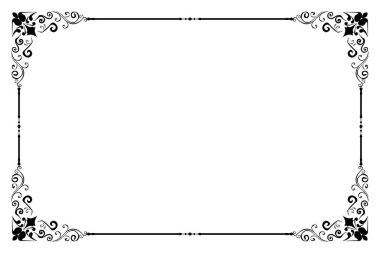 Süslü vintage çerçevelerin elementleri. Beyaz, klasik el yazısı kıvrımlarında sınır siyahı, çiçek motifleri. Tebrik kartları için tasarım baskısı, düğün davetiyeleri, restoran menüsü, kraliyet sertifikaları. 87 ayarla.