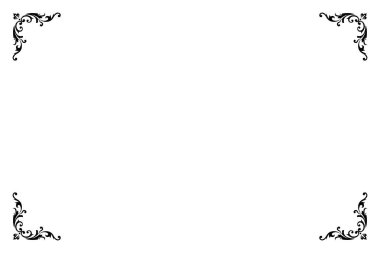 Süslü vintage çerçevelerin elementleri. Beyaz, klasik el yazısı kıvrımlarında sınır siyahı, çiçek motifleri. Tebrik kartları için tasarım baskısı, düğün davetiyeleri, restoran menüsü, kraliyet sertifikaları. Set 117