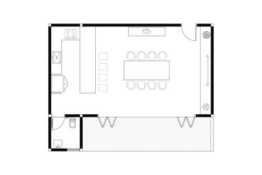 Mutfak, Yemek, Yaşam ve Banyo ile Basit Mimari Kat Planı. 1