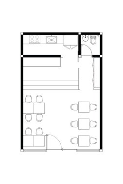 Basit Mimari Kat Planı Kafesi, Mutfak ve Tuvalet. 10