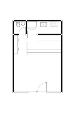 Basit Mimari Kat Planı Kafesi, Mutfak ve Tuvalet. 6