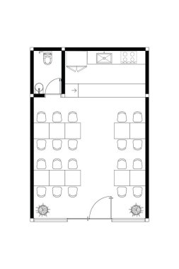 Basit Mimari Kat Planı Kafesi, Mutfak ve Tuvalet. 15