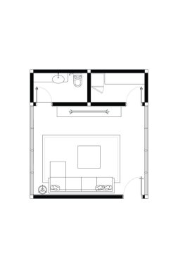 Minimalist Stüdyo Ev Tiyatrosu Klozet ve Kilerli Kat Planı. 2