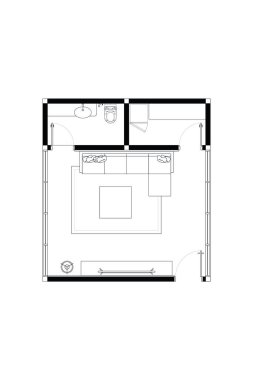 Minimalist Stüdyo Ev Tiyatrosu Klozet ve Kilerli Kat Planı. 3