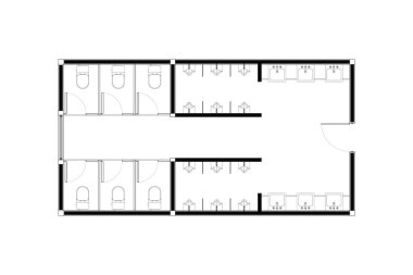 Bayanlar ve Nazik Alanlı Umumi Tuvalet Planı Üst Görünüm Projesi. 2