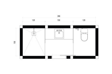 Banyo katı planı. Küvet, duş ve lavabo. Üst Manzara Projesi. 24