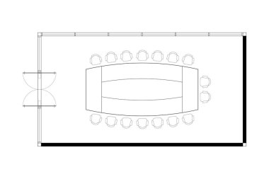 Konferans Masası ve Sandalyeleri ile Eğri Toplantı Salonu Kat Planı. 1