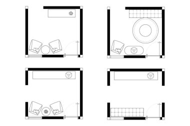 Bir fuayenin ya da Oturan Alanın Üst Görünümü 4 Koleksiyonu. 18