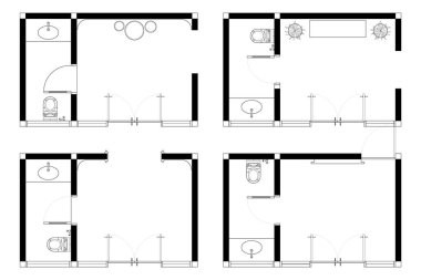 4 Koleksiyon Üst Görünüm Mimari Planı Bir Giriş ve Yarım Banyo. 20